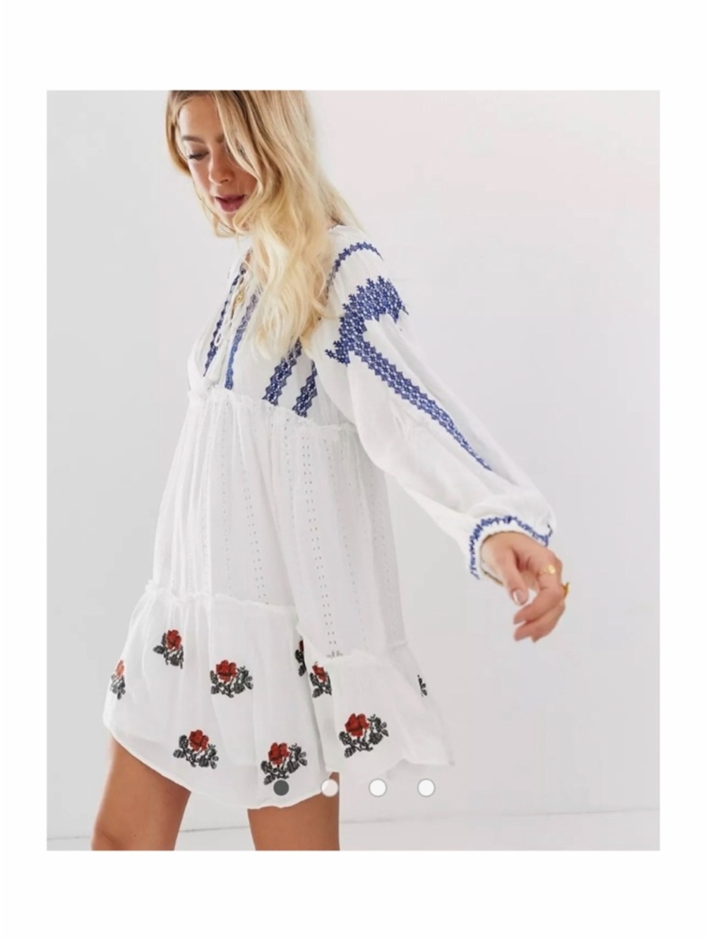Free People Wild Horses Boho White Embroidered Mini Dress - Picture 8 of 16